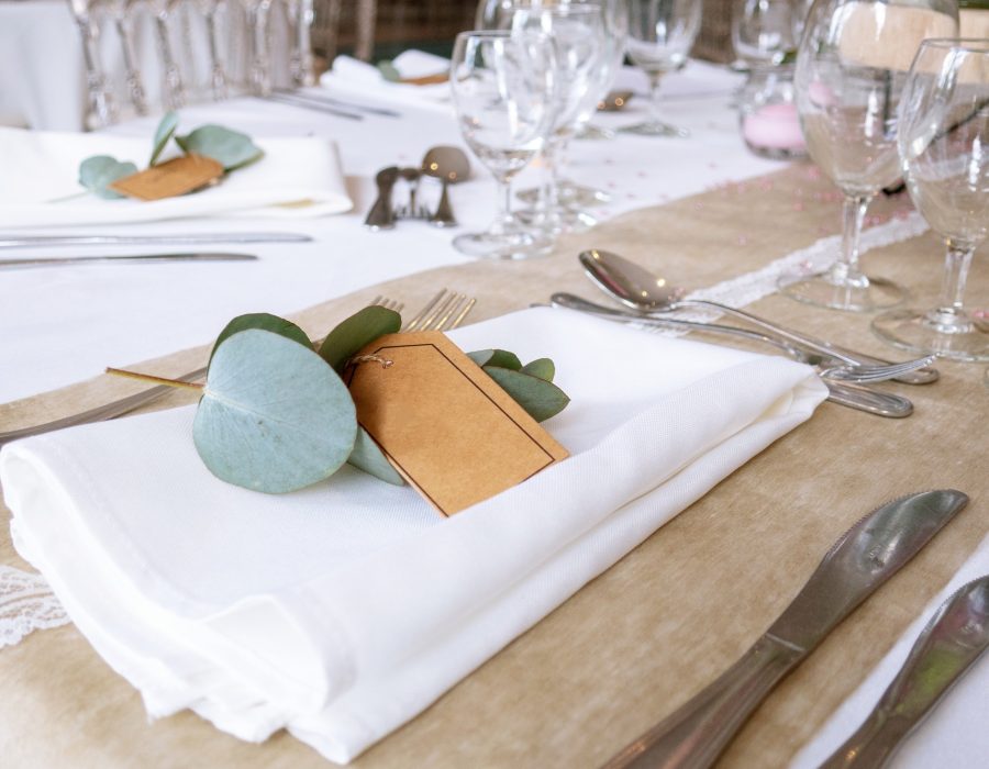 Wedding dinner table preparation